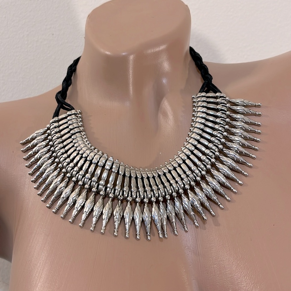 Silver Statement Choker Necklace - image 1